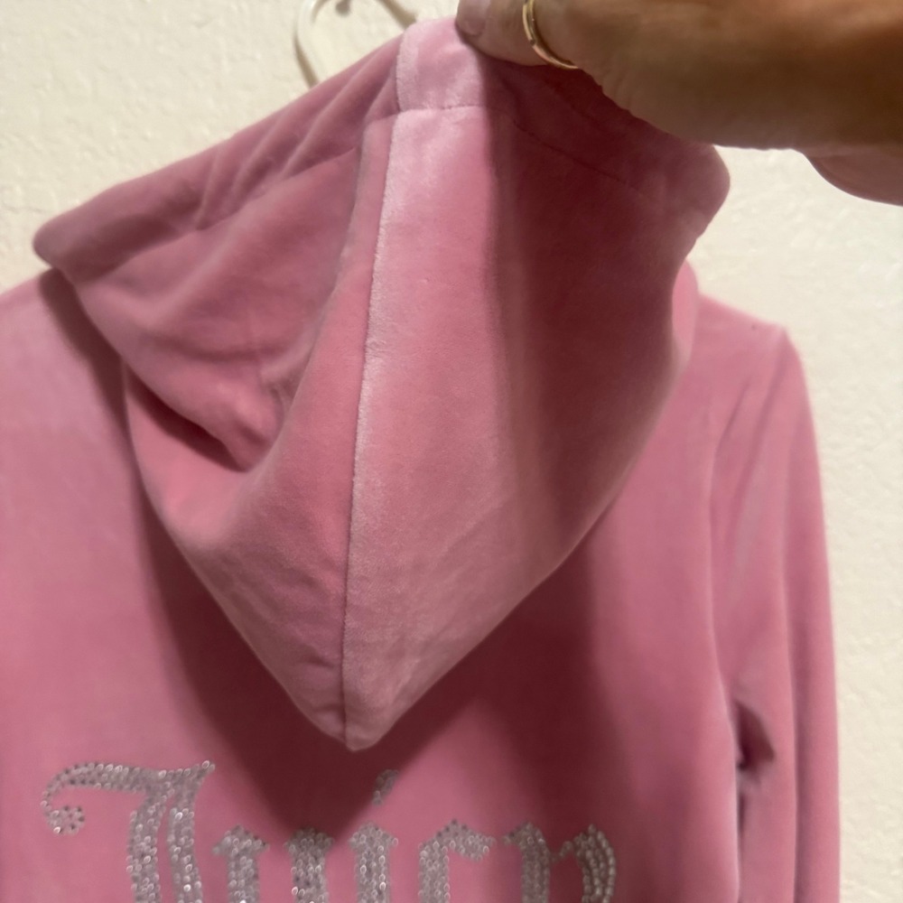 Juicy Couture Pink Velour Rhinestone Logo Zip Up Hoodie XS RN114186 Y2K Cropped‎ - Picture 9 of 12